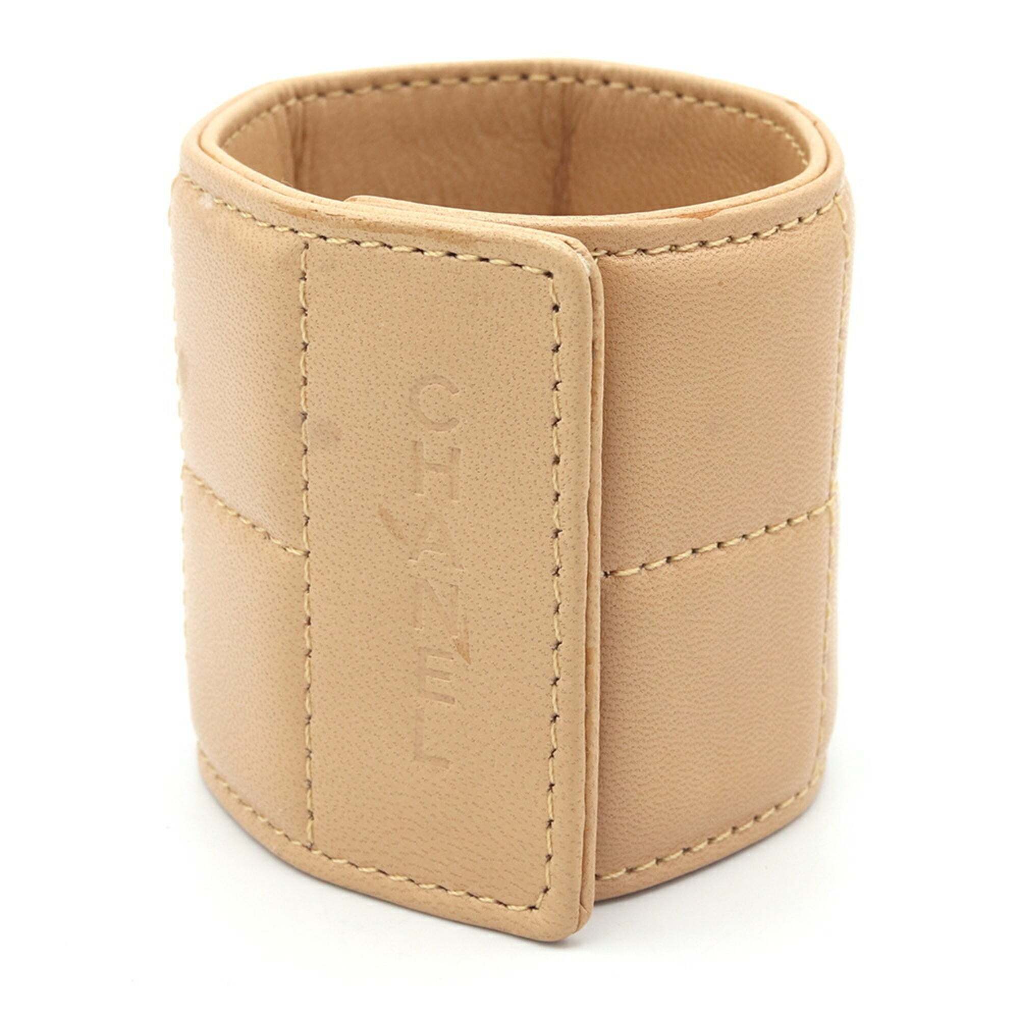 Chanel Chocolate Bar Bracelet, Beige Leather Bangle, Women's Chanel